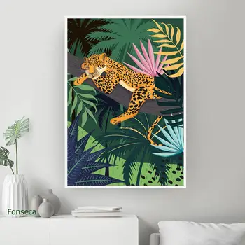 Leopard Jungle Nordic Plagáty a Vytlačí Monstera Leaf Plátno na Maľovanie na Stenu Umenie Fotografie pre Obývacia Izba Domova