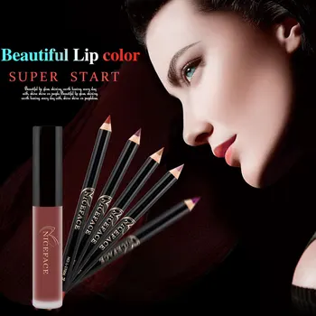 Nepremokavé Matný Tekutý Lesk na Pery+Lip liner Ceruzka Hladké Rúž dlhotrvajúci make-up, Kozmetické nastaviť