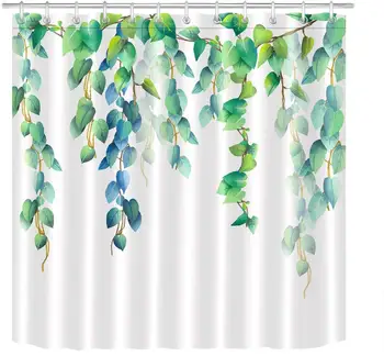 Dizajn, Modré, Zelené Listy Dekoratívne Kvetinový Sprchové Závesy pre Kúpeľňa