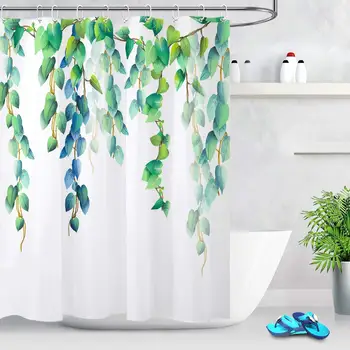 Dizajn, Modré, Zelené Listy Dekoratívne Kvetinový Sprchové Závesy pre Kúpeľňa