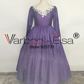 Arabský Večer Dlhé Šaty 2018 Vysoká Kvalita Tvaru Kvetu Nášivka Dlhý Rukáv Večerné Šaty Dubaj A-Line Purple Prom Šaty