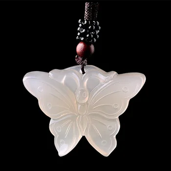 Prírodné Chalcedony Prívesok Motýľ Náhrdelník Drop Shipping Ručne vyrezávané Šťastie, Amulet Jade Náhrdelník Pre Mužov A Ženy