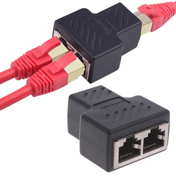 1 2 Spôsobmi LAN Ethernet Sieťový Kábel RJ45 Žena Splitter Konektor pre Adaptér