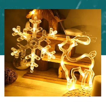 1Pcs Okno Dekor Svetlo Vianočné Okno Bulík Lampa Okno Elk Dekorácie Svetlá Snowflake prísavky Svetlá na Vianočný Zvon