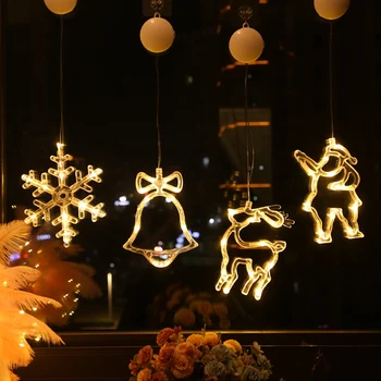 1Pcs Okno Dekor Svetlo Vianočné Okno Bulík Lampa Okno Elk Dekorácie Svetlá Snowflake prísavky Svetlá na Vianočný Zvon
