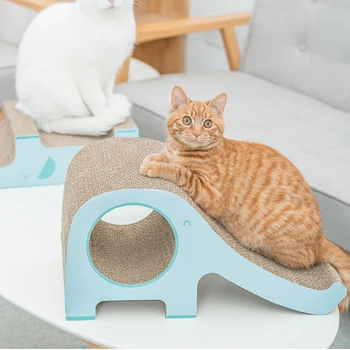 FULUE Slon tvar Mačka Scratchers Vlnitej lepenky Mačka škrabe pet hračky posteľ 2 veľkostiach Cat Scratch Pad pre malé a stredné