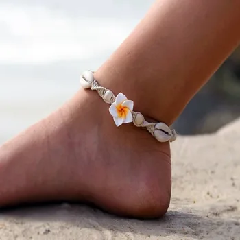 Ručne vyrobené vrkoč náramok nohy šperky naboso sandál pláži šperky shell kvet fimo ponožky Žena Anklet členok na nohe