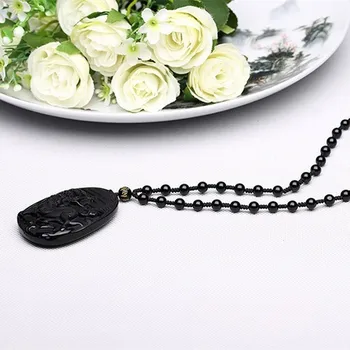 Prírodné Čierna Obsidián Kirin Prívesok Módny Butik Šperky, Ručne Vyrezávané Bezpečné Sľubný Poslať Požehnanie Náhrdelník
