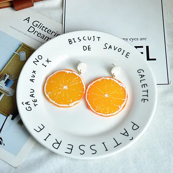 Japonsko a Južná Kórea Sladké Prehnané Roztomilý Ovocie Náušnice Kreatívne HOBBY Osobné Emulational Cartoon Orange Citrón Náušnice
