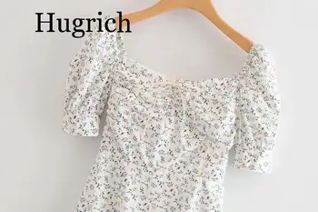 2020 Jar kvetinový tlač vintage šaty žien letné plážové šaty elegantné námestie golier biele party šaty, Sexy mini šaty