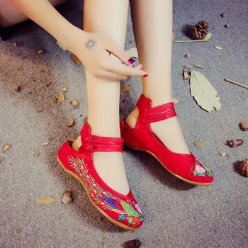 Veowalk Páva Vyšívané Žena Bežné Bavlna Slingbacks Bytov Starého Pekingu Topánky Dámske Topánky Zapatos Mujer Plus Veľkosť 34-41