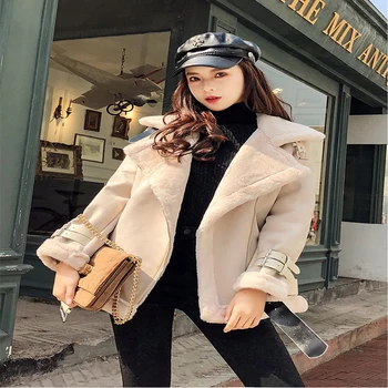 Kórejský osobnosti semiš kožušiny jeden sako žena príliv hrubé teplé zips bunda na motocykel
