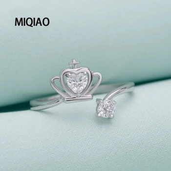 MIQIAO Nastaviteľné Strieborné Prstene Na Prstoch Minimalistický Koruny 925 Sterling Ženskej Módy Milujú Šperky, Zirkón Výročie Svadby