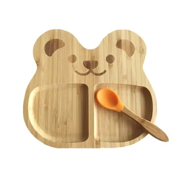 Domov Bambusu Dieťa Kŕmenie Doska Roztomilý Kreslený Prísavky Non Slip S Spoone Ľahko Čistiť Školenia Riad Prenosné Panda Tvar