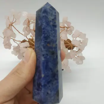 Prírodné krištáľovo modré sodalite crystal bodov skale vytesané wands dary