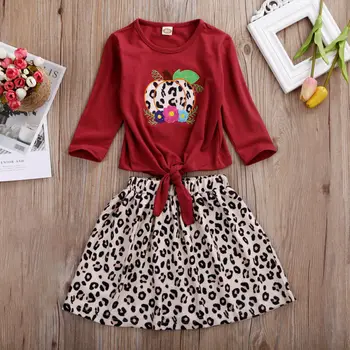 Móda Batoľa Detský Baby Dievčatá Oblečenie Leopard Topy T-Shirts +Sukne, Šaty, Oblečenie 0-4Y Lete