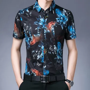 Kreatívne modrá kvetinové a vtákov vzor tlač krátke puzdre tričko v Lete kvalitné mäkké pohodlné luxusné ľadovo chladné mužov tričko M-3XL