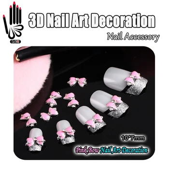 Nail Art 10pcs/Veľa 3D poschodové Luk Kovový Klinec Umenie Dekorácie Drahokamu Ružová Zliatiny Nail Art Príslušenstvo Produkty doprava Zdarma