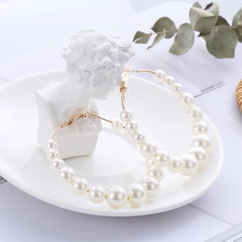 HOOH Elegantné Biele Perly Kolo Obvodové Náušnice Ženy Malé Veľké Perly Kruh, Náušnice, Módne Ženy, Svadobné Šperky, Zásnubné