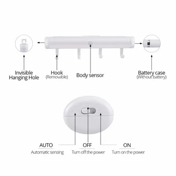 Pohybový Senzor LED Nočné Svetlo S Hákom AAA Batérie Powered Dióda Bezdrôtový PIR Pod Skrinku Svetla Teplá Biela/studená Biela