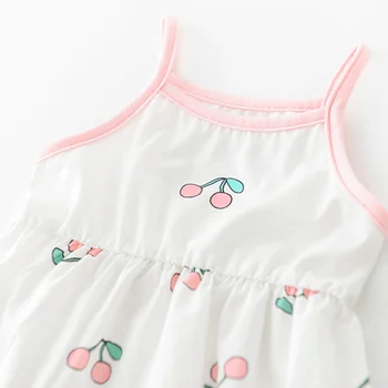 Bavlna Baby Girl Šaty Letné Deti Prehrabať Romper Jumpsuit Tlač Čerešne a jahodový Playsuit Pre Newborn8