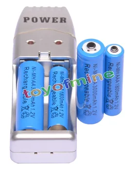 2x AA + 2x AAA 1.2 V 1800mAh 3000mAh NiMH Modrá farba Nabíjateľná Batéria Bunky + AA AAA USB Nabíjačky