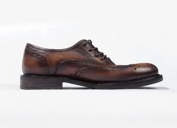 Retro kožené topánky pánske kožené Bullock vyrezávané topánky ručne vyrábané staré topánky hrubé guľaté hlavy-soled priedušná obuv Doprava Zadarmo