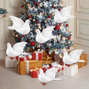 Biela Simulácia Pena Holubice Realisticky Umelé Pernatej Mini Vtákov s Kovový Klip pre Vianočný Stromček Veniec Svadobné Ozdoby