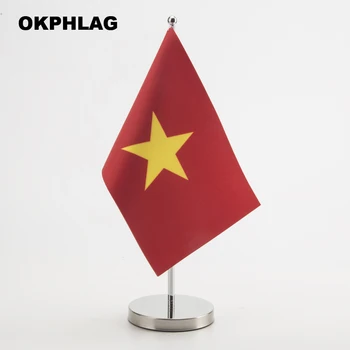 Vietnam kancelársky stôl Vlajka s Nehrdzavejúcej stožiar base krajiny bannery stôl vlajkou 14*21 CM-KS-0212