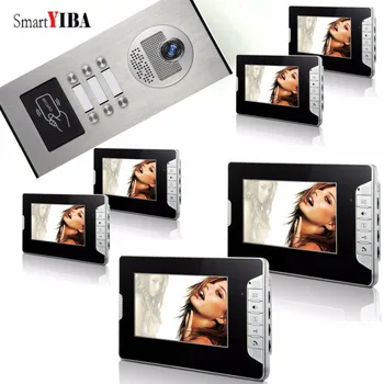 SmartYIBA 6 Apartmán Video Telefón 7 Palcový Monitor Video Dvere, Telefón, Zvonček Súpravu pre Nočné Videnie RFID Prístup Zvonček IR Kamera