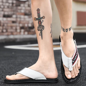 Značka Flip Flops Mužov Papuče Luxusné Kožené Papuče Pláži Bežné Flip Flop Sandále Letné Topánky Pre Muži Móda Vysokej Kvality