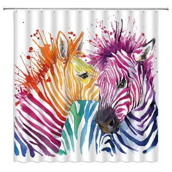 Abstrakt Zebra Sprchový Záves Akvarel Rainbow Pruhy Zebra Milovníkov Tvorivé Zebra Páry Zábavné Graffiti Romantický Roztomilé Deti