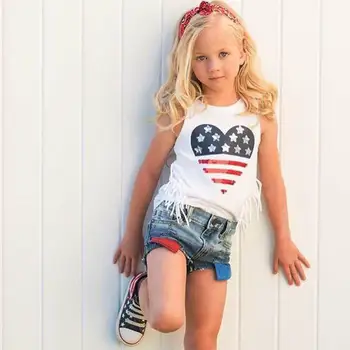 4. júla Americká závislosť day girl 2 kusy letné módne oblečenie set sa