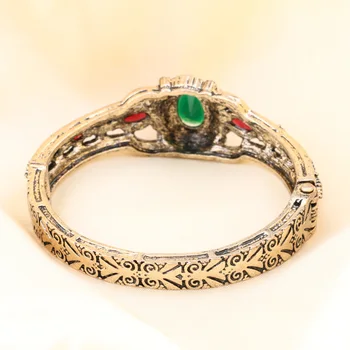 Wbmqda Indické Šperky, Módne Náramky Pre Lásku Ženy, Oválne Green Crystal Starožitné Zlaté Putá Bangles Retro Šperky Veľkoobchod