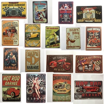 Vintage Hot Rod Garáž Auto Otca BBQ Motocykel Kovov Cín Známky Wall Art Maľovanie Plagátu Bar, Kaviareň Garáž Dekor