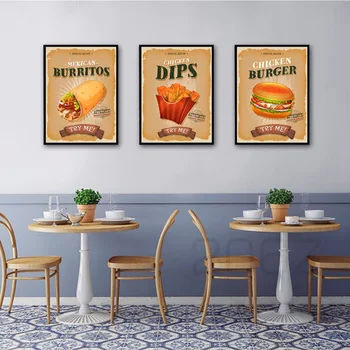 Burger Burritos Kuracie Poklesy Snack Bar Nordic Plagáty a Tlačí na Steny Umelecké Plátno na Maľovanie obrazov na Stenu Kuchyňa Reštaurácia Dekor