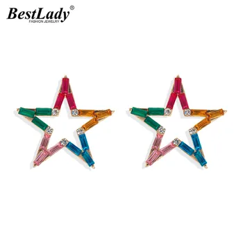 Najlepšie Lady Módne Rainbow Star Stud Náušnice pre Ženy Bohemain Lesklé Crystal Drop Náušnice Svadobné Šperky Darček Veľkoobchod Hot