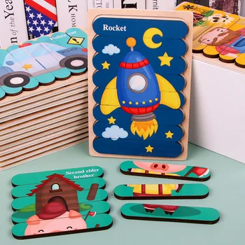 Nový produkt detské drevené tvorivé bar puzzle 0.09 obojstranné low-mladých dopravné zviera vzdelávacie puzzle hračka