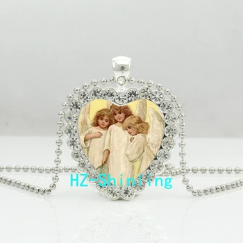 Nové Tri malí Anjelici Srdce Náhrdelník Troch Anjelov Crystal Prívesok Šperky Román v Tvare Srdca Náhrdelníky HZ6
