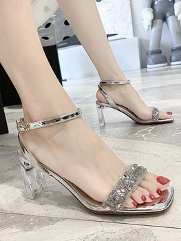 Európsky štýl sandále žena 2020 lete nové divoké čisté červené drahokamu slovo Roman vysoké podpätky letné dámske topánky
