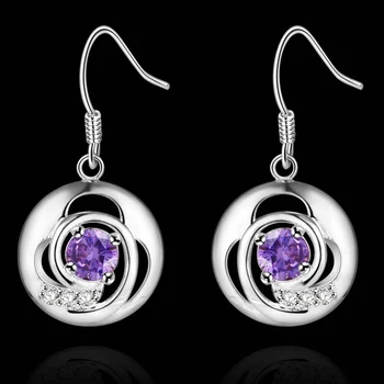 Móda klasické fialová zirkón kvalitné Strieborné Náušnice pre ženy módne šperky náušnice /GLKTEDPD HNJWDAMX