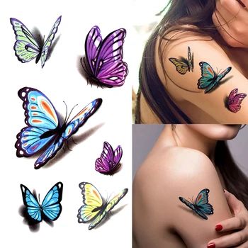 Nepremokavé Dočasné Tetovanie Nálepka, 3D Butterfly Tetovanie Farba Flash Módne Tetovanie Malé Krku Ruky, Ramena, Pleca Falošné Tetovanie