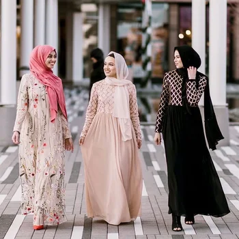 WEPBEL Ženy Dlho Maxi Šaty Módne Dve Vrstvy, Šaty Ramadánu Moslimských Abaya Celý Rukáv Koberčeky Sequined Módne Vysoký Pás