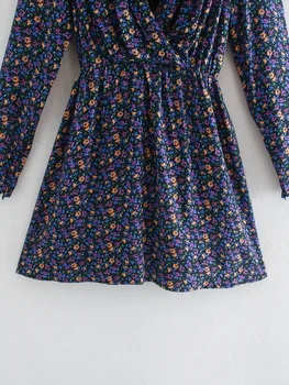 Za Šaty Žien 2020 tvaru Kvetinový Tlač Krátke Šaty Vintage Dlhý Rukáv Elastický Pás Spiš Putá Prehodil Dámske Mini Šaty