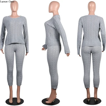 2018 ženy, zimné tepláková súprava pletené svetre s dlhým rukávom chudá dlhé nohavice dva kusy bežné súpravy oblečenie, 3 farby S-2X M838