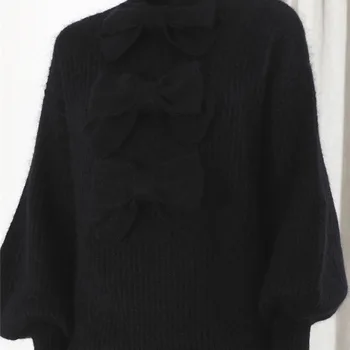 2019new módne sveter čiernej temperament luk dekorácie súbor krok Pletené šaty okolo krku pulóver sveter vestidos sexy šaty