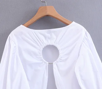 Bazaleas 2019 Vintage White dámske topy a blúzky, Módne Backless Kruhu blúzka Svietidla Rukáv blusas Bežné blusa feminina