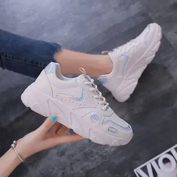 Doplnky, športová obuv študentky kórejská verzia all-zápas biele topánky na jar nové otec topánky ploché ženské topánky trend