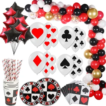Casino party dekorácie balón obrus Jednorázový riad Hracie karty Konfety Magic show Rekvizity hazardných hier Strany