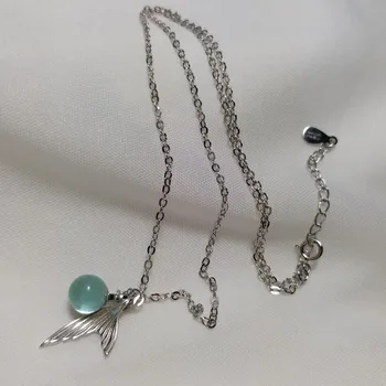 Rybí chvost 925 Sterling Silver chain náhrdelník Pre Ženy Retro vintage modrý kameň, striebro choker šperky, náhrdelníky pre dievčatá